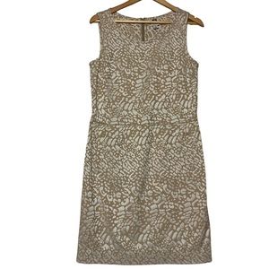 ANNE KLEIN sz 8 Dress Subtle Leopard Print Sheath Sleeveless Pockets Cream Tan